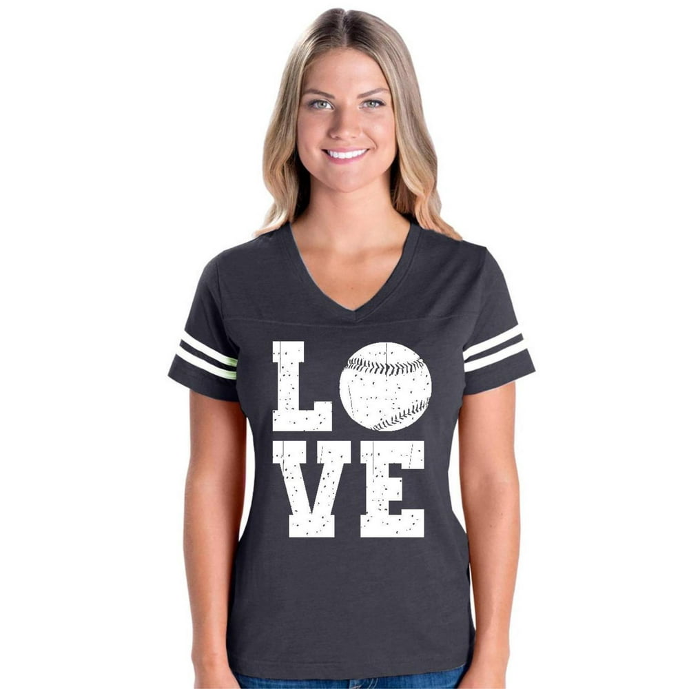 IWPF Womens Love Baseball Football VNeck TShirt