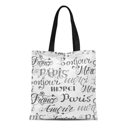 HATIART Canvas Tote Bag Words Merci Paris Amour France Bonjour French Ink  Reusable Shoulder Grocery Shopping Bags Handbag