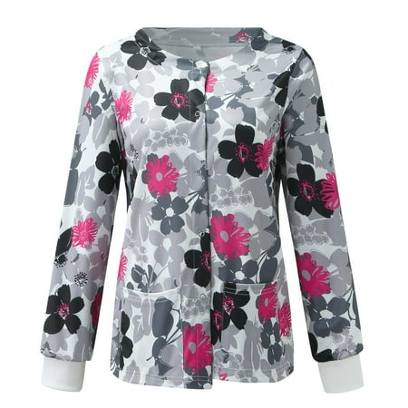 

Youmylove Flower Workwear Long Pattern Working Women Scrubs Top O-Neck T-Shirts Sleeve Top Women Scrubs Top Workwear