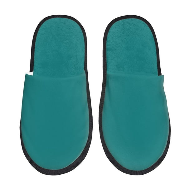Balery Teal Pantuflas de Casa de Felpa Silenciosas con Diseño Estampado, Zapatillas Cómodas Antideslizantes de Algodón para Interior-Large