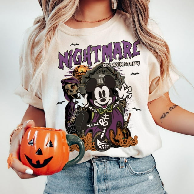 Vintage Mickey & Friends Skeleton Nightmare On Main Street Shirts, Disney All Characters, - Pepper - L