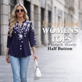 thumbnail image 4 of VDJ Fall Tops for Women 3/4 Sleeve Button V Neck Casual Shirts Floral Business Work Elegant Black Blouses for Ladies Size XL, 4 of 12
