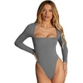 thumbnail image 2 of SMZ Long Sleeve Bodysuits for Women, Square Neck Body Suits for Womens, Womens Clothing Long Sleeve Bodysuit, 2 of 6