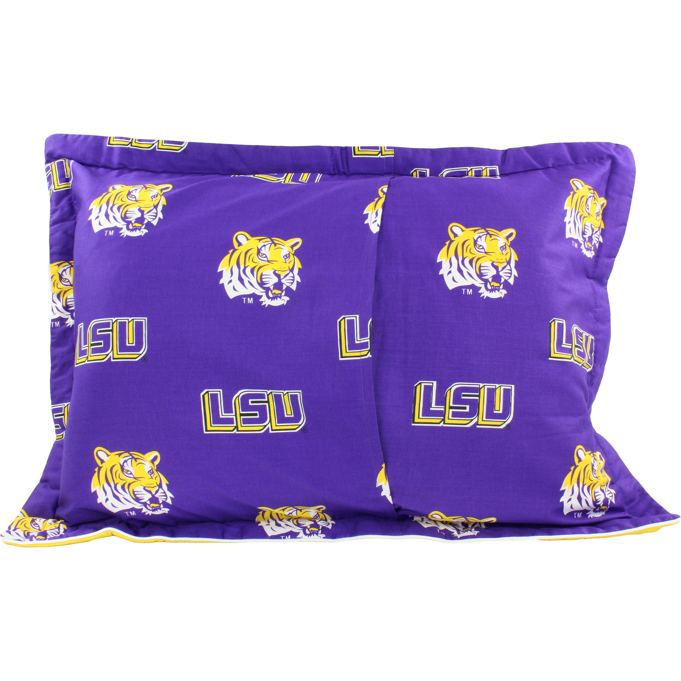 LSU Tigers 3 Pc Reversible Cotton Comforter Set, 1 Comforter, 2 Shams, King