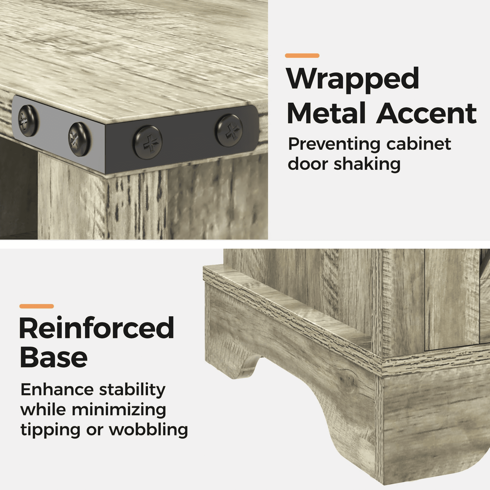 Farmhouse Wooden End Table with UL Certified Charging Station, 16"D×16"W×25"H Rustic Nightstand with Storage Cabinet & Open Shelf for Bedroom Living Room Office