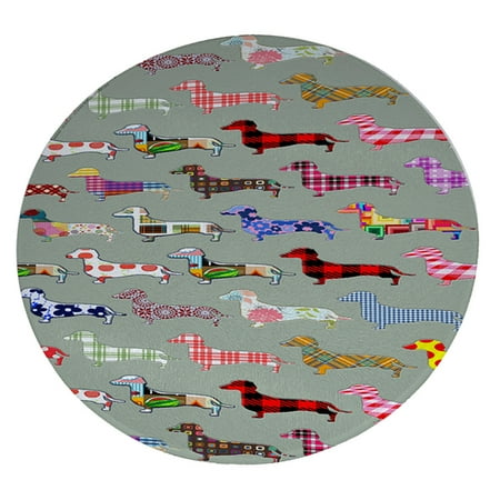 

KuzmarK 12 Round Glass Cutting Board - Floral Daschund Dog