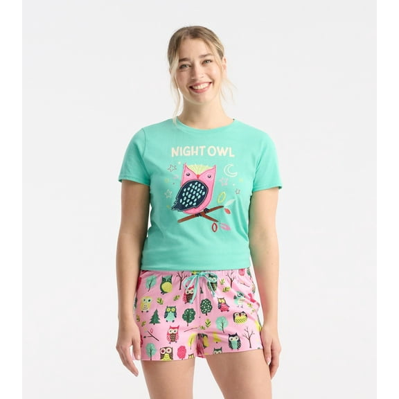 Little Blue House Women's Short Sleeve Pajama Tee, Night Owl