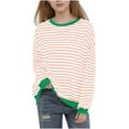 thumbnail image 1 of Sudadera sin capucha para niños y niñas, con estampado de rayas, hombros descubiertos, cuello redondo, manga larga, para uso diario, sudadera con capucha para niña, parte superior de poliéster, 1 of 7