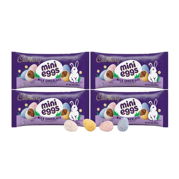 Cadbury Milk Chocolate Mini Eggs Chocolate Candy ina Sugar Shell, 4 Pack,  9 oz Per Bag