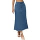 thumbnail image 1 of Falda de mezclilla maxi A Line de cintura alta INSPIRE CHIC para mujer, dobladillo deshilachado, falda de jeans casual 2XL azul, 1 of 6