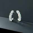 thumbnail image 4 of Gem Stone King 925 Sterling Silver White Opal and White Lab Grown Diamond Earrings for Women | 2.58 Cttw | Gemstone October Birthstone | Round Cabochon 4MM, 4 of 4