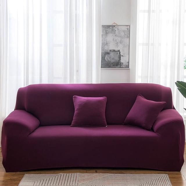 Nvzi Funda de sofá para sala de estar, funda protectora elástica para muebles de 2 plazas,funda protectora con todo incluido, fundas protectoras para sillas para sala de estar (morado oscuro y rojo)