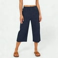 thumbnail image 3 of Capris Pants for Women Summer Casual Loose Linen Elastic High Waist Straight Leg 2026 Lounge Beach Cropped Trousers Navy L, 3 of 6