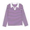 thumbnail image 2 of Axiiglly Long Sleeve Shirts for Women Trendy Striped Shirt Loose Crewneck Pullover Tunic Tops Casual Patchwork Soft Lightweight Sweatshirt, 2 of 5
