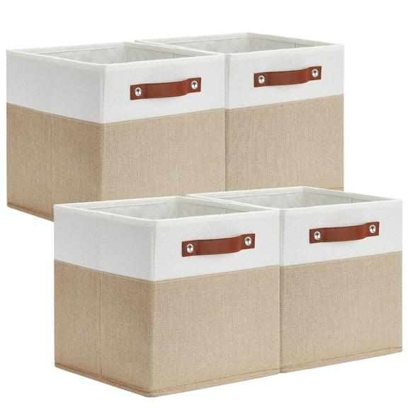 ENLOY Fabric Cube Storage Organizer Bins, 13x13 inch - 4 Pack Foldable Storage Cube Bins for Shelves, Large Capacity Storage Boxes with Leather Handle
