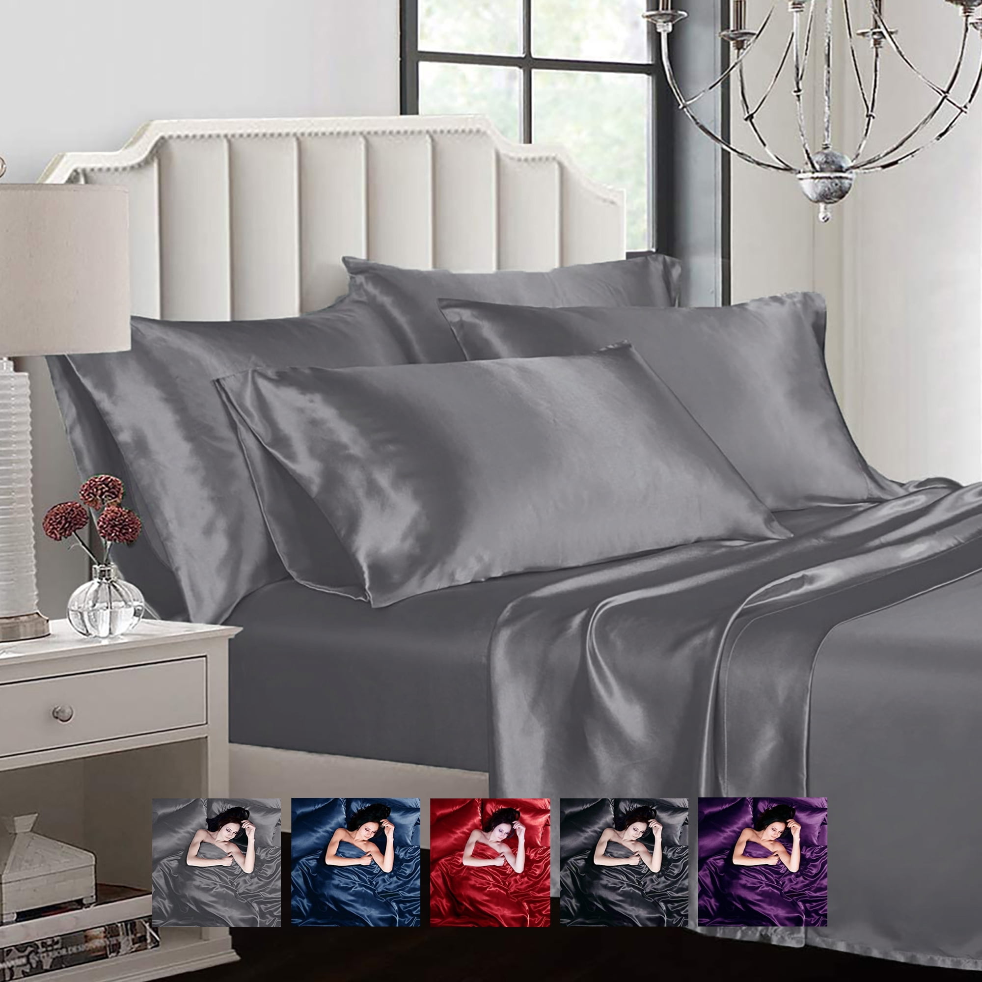 Ahmedani Linen 6 Pcs Satin Sheet Queen Size Duvet Cover Adult Bed Set 4