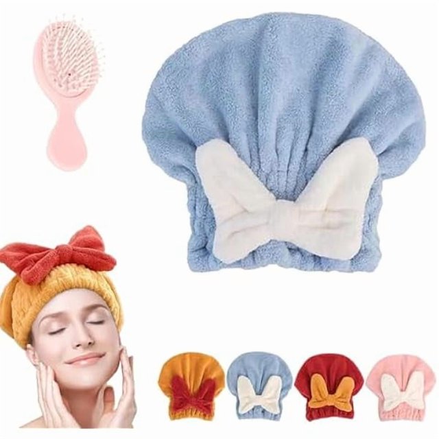 wonima11 New Super Absorbent Hair Towel Wrap, Microfiber Hair Drying Wrap Towel Cap, Quick Dry, Blue