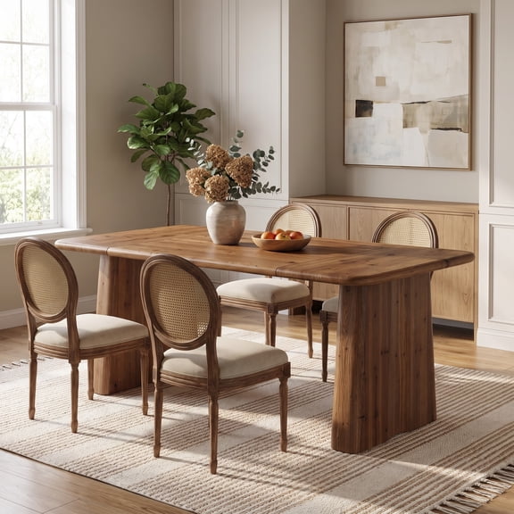 Fnova 63 Inch Solid Wood Rectangular Dining Table, Heavy‑Duty Thick Tabletop and Flared Legs, Farmhouse Wooden Dinner Table for Kitchen Dining Room Living Room