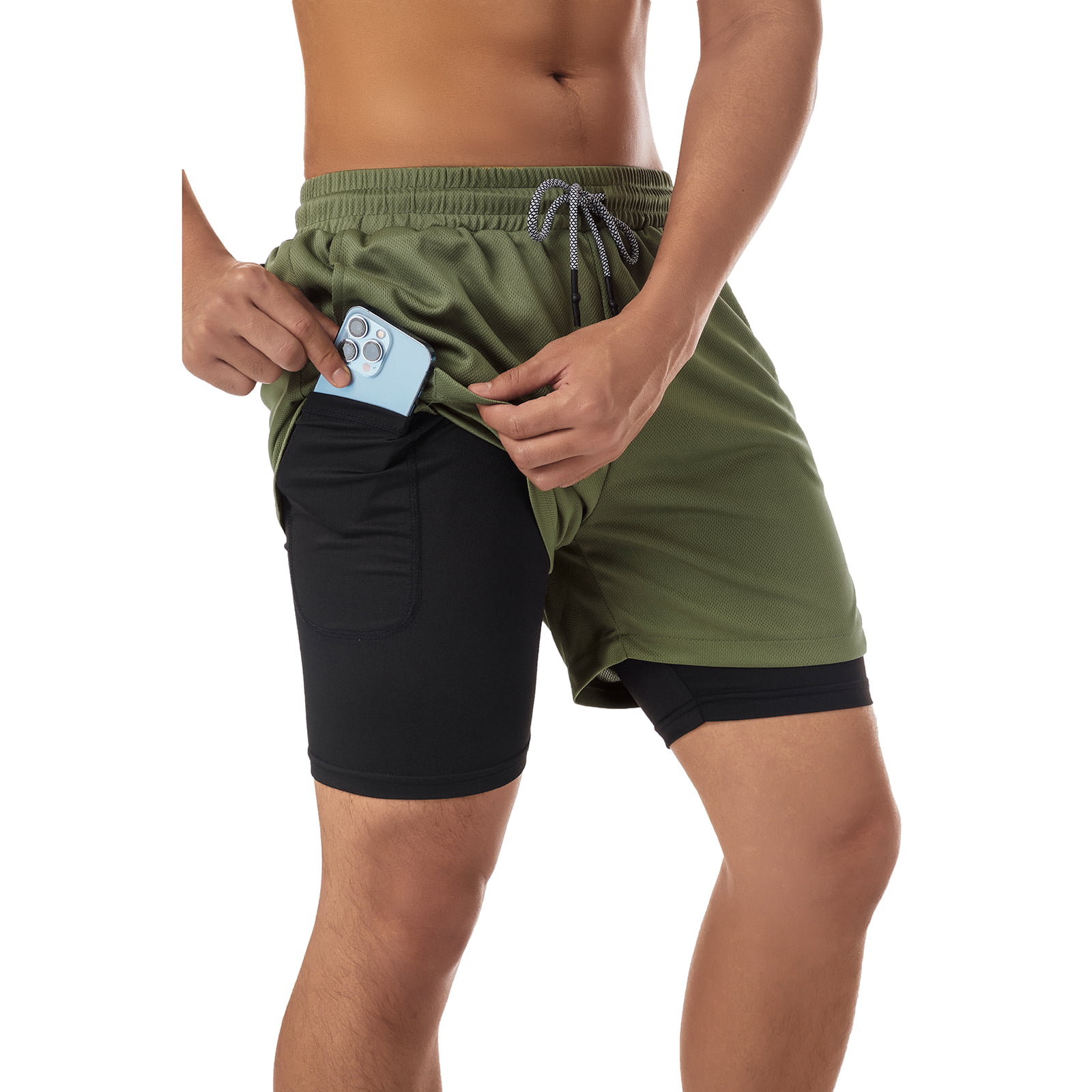 Men Workout Sport Shorts Athletic Quick Dry Elastic Waist Bottom with Towel Loop 
