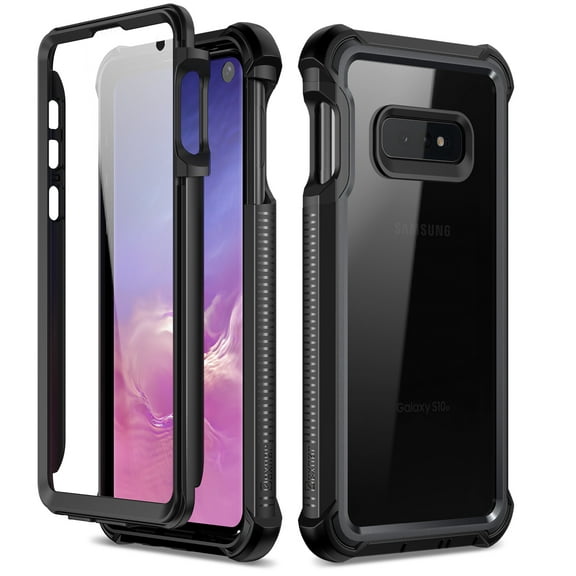 Dexnor Galaxy S10E Case with Built-in Screen Protector Clear Rugged Full Body Protective Shockproof Hard Back Defender Dual Layer Heavy Duty Bumper Cover Case for Samsung Galaxy S10E,Black