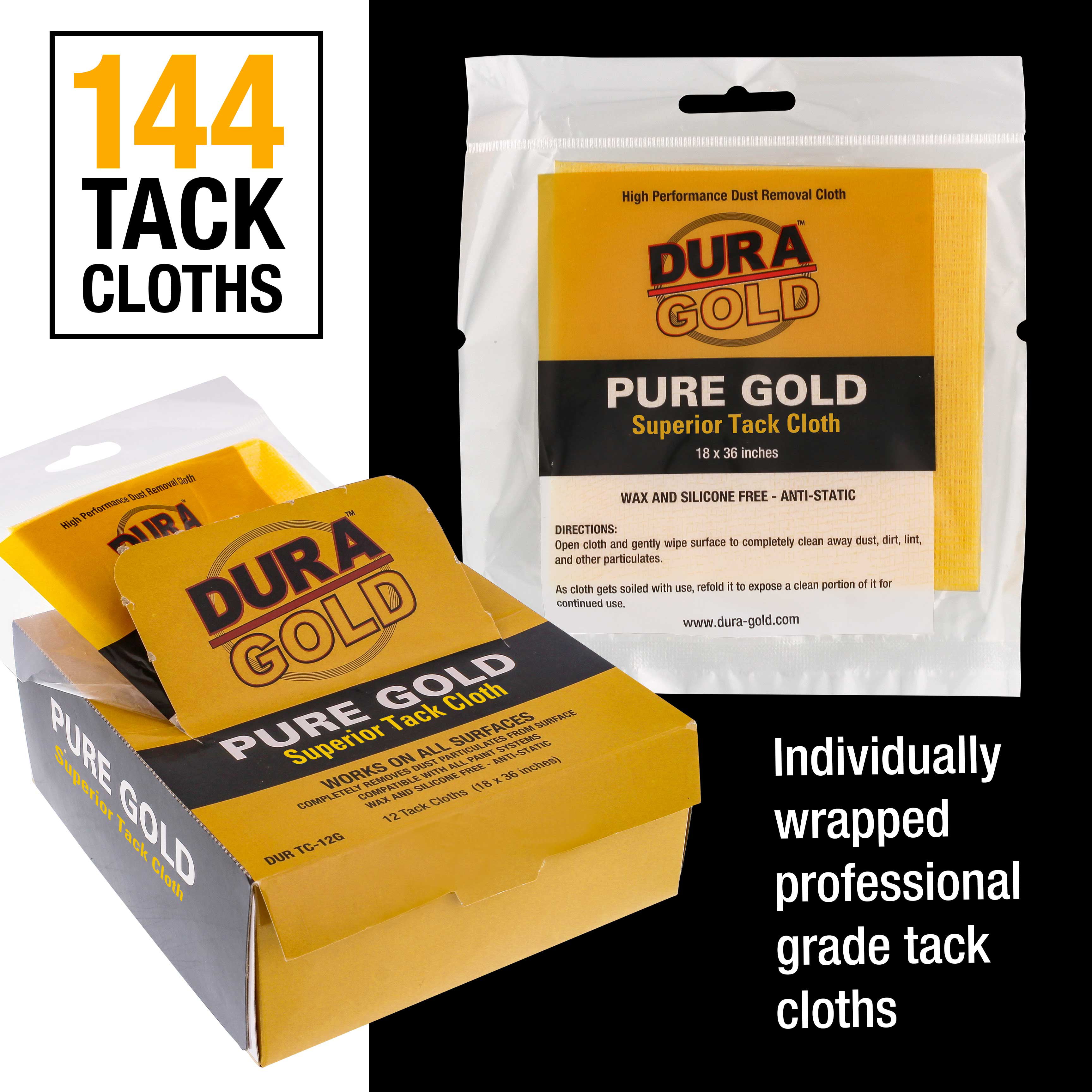 TOP RATED PRODUCT 18" x 36" Premium Gold Tack Cloth 12 Cloths Per Case 