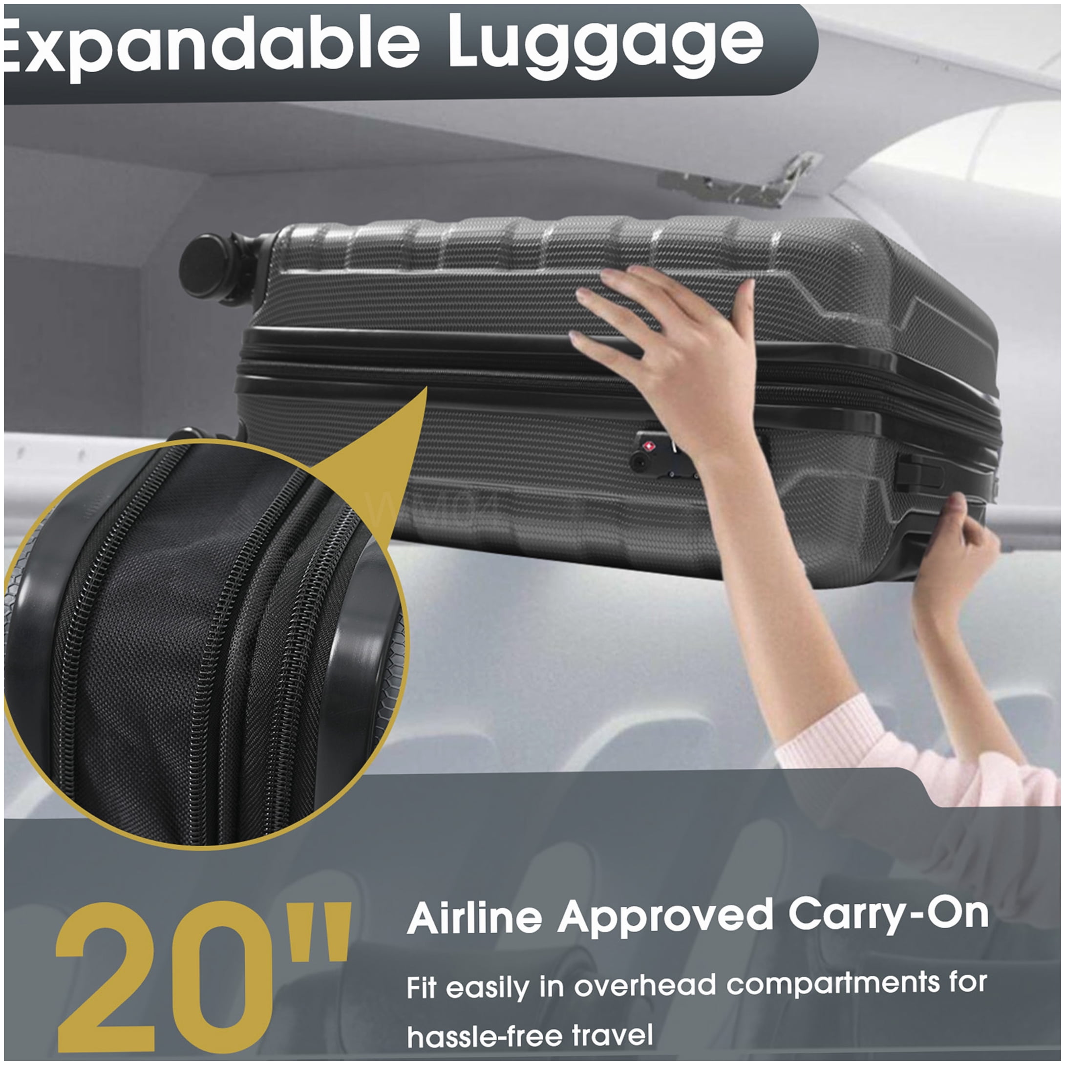MANGIJOY TSA Lock Carry On Luggage 20 Inch, Hardshell Expandable Suitcase with 8 Spinner Wheels, Gray ABS