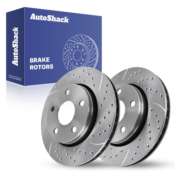 AutoShack Front Brake Rotors for Jeep, Wrangler 2007-2017 Wrangler JK 2018, 4WD RWD V6 3.6L 3.8L - Silver Zinc Coated Drilled & Slotted - SilverShield Pro - 11.89" (302 mm), 5-Lug