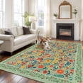 thumbnail image 2 of Large Area Rugs for Living Room Bedroom, Boho Green Flowers 8'x10' Rug Washable Carpet Runner Indoor Outdoor, Spring Abstract Watercolor Floral Leaf Non Slip Floor Mats Rug for Kitchen, Patio, 2 of 8