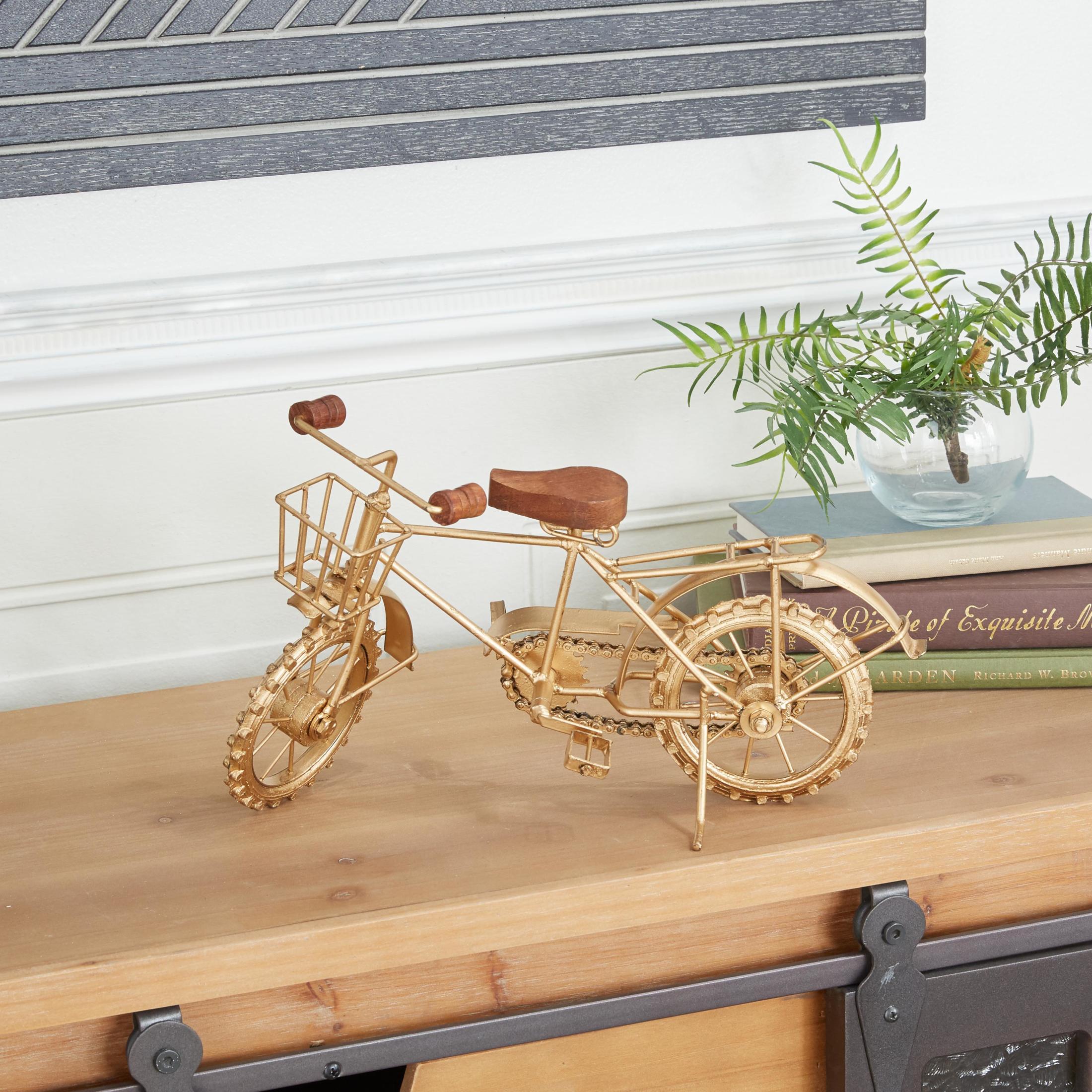 14" x 8" Gold Metal Bike Sculpture, by DecMode