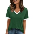 thumbnail image 2 of DDAPJ pyju Womens Short Sleeve T-shirts Loose Fit V Neck Tees Color Block Casual Summer Tops Green S, 2 of 8