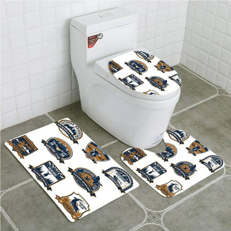 GOHAO Hunting Shield Icons Set Hunt Sports Club Emblems and Labels 3 Piece Bathroom Rugs Set Bath Rug Contour Mat and Toilet Lid Cover