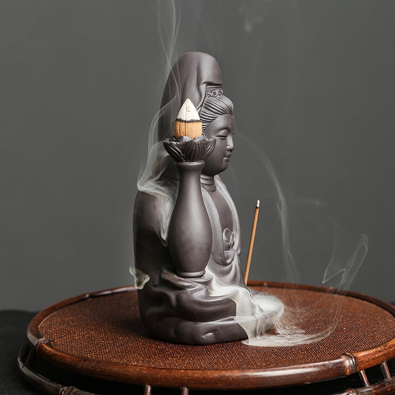 Purple Sand Backflow Aroma Incense Holder Creative Guanyin Smoke Waterfall Incense Burner Sandalwood Stove Home Decoration Craft