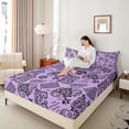 thumbnail image 3 of jejeloiu Mystic Paisley Queen Sheets For Men Women,Bold Print Queen Sheet Sets,Purple Black,4-Piece,1 Flat Sheet, 1 Fitted Sheet and 2 Pillowcases, 3 of 6