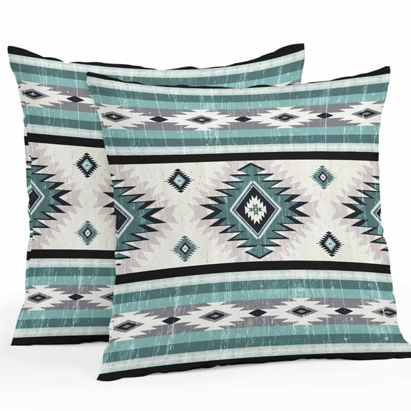 Teal Green Outdoor Waterproof Pillow Covers 18x18 Pack of 2 Southwestern Native Aztec Ethnic Style Geometric Decorative Outdoor Pillow Covers Square Cushion Cases for Patio Furniture Pergola Couch