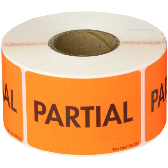 Tape Logic Aviditi Tape Logic 2"" x 3"" "Partial"" Adhesivo de advertencia rojo fluorescente para manipulación de envío, embalaje y mudanza (1 rollo de 500 etiquetas)