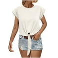 thumbnail image 2 of Fartey Women's Tie Front Crop Tops Trendy Summer Cap Sleeve Crew Neck T Shirts Fashion Y2K Going Out Tee Shirt Soft Comfy Short Sleeve Twist Knot Blouses White S-XL, 2 of 4