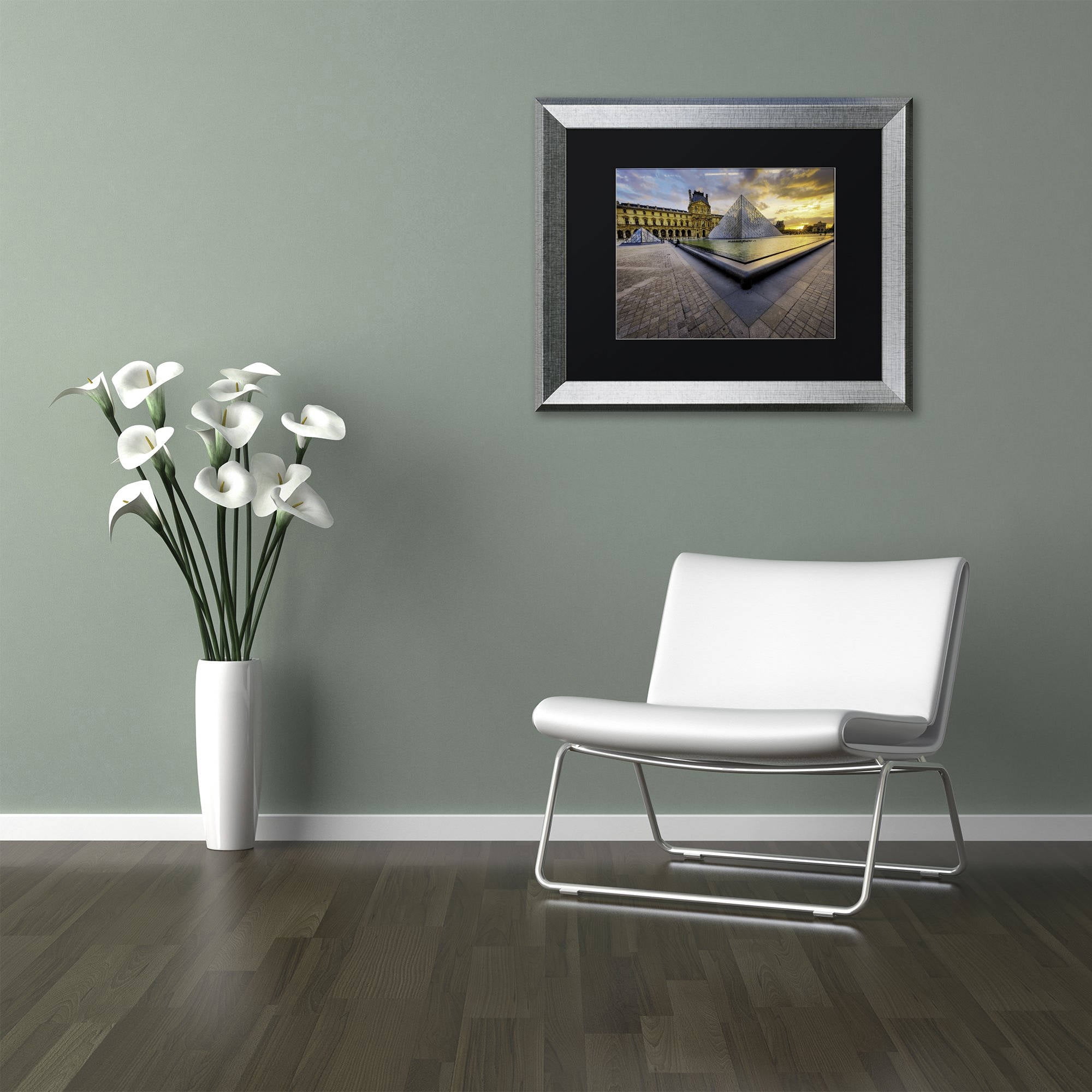 Trademark Fine Art "Geometry of the Louvre Museum" Canvas Art by Mathieu Rivrin, Black Matte, Silver Frame