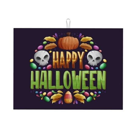 

WARHOOME Dish Drying Mat for Kitchen Counter Halloween Skeleton Illustration Microfiber Pad Mats for Dishes Pads 18 x 24 inches