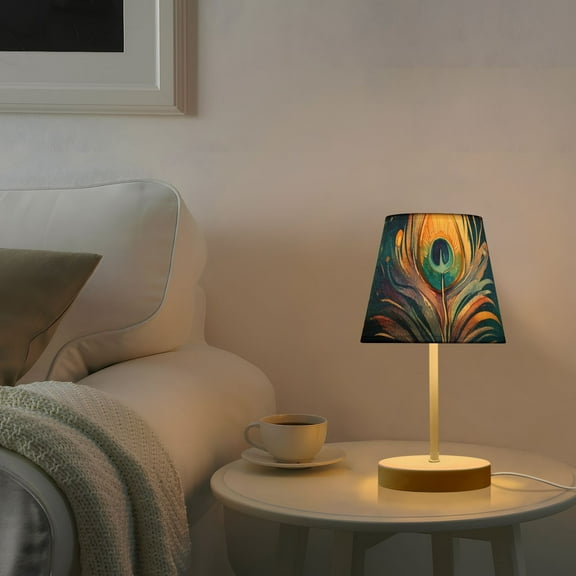 Watercolor Peacock Feather Desk Lamp 3 Color Modes LED Table Lamp Nightstand Reading Light for Bedroom Living Room
