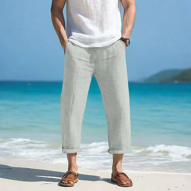 Pantalones largos para hombre, casuales, de moda, para vacaciones, con bolsillo, cintura elástica lisa, pantalones cortos para hombre.