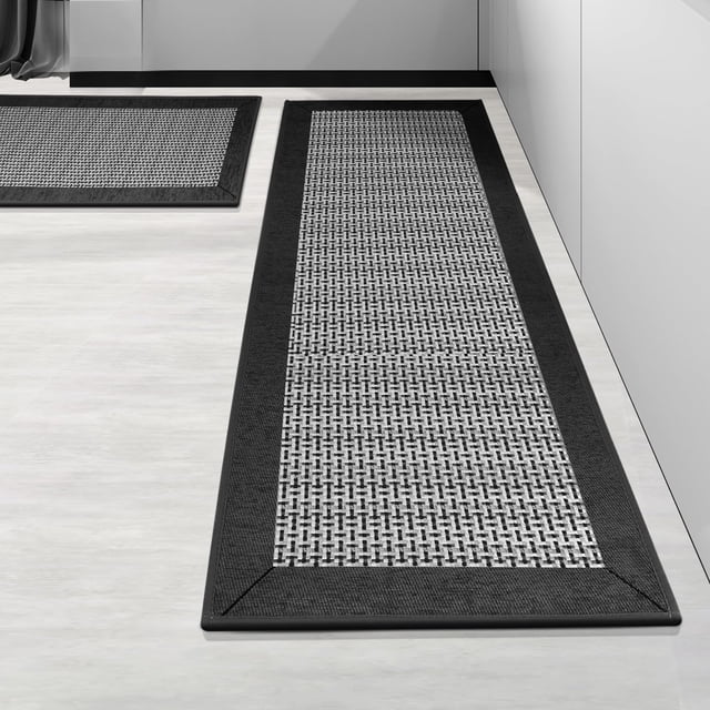 Lubardy Juego de 2 Tapetes para Cocina 43x80+43x120cm Tapete Antifatiga Lavable y Antiderrapante Alfombras y Tapetes Caucho Natural Adecuado para Cocina Fregadero Oficina Lavandería Negro