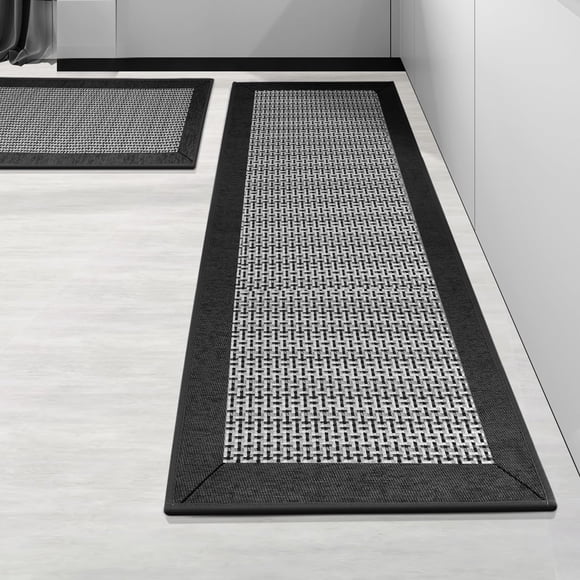 Lubardy Juego de 2 Tapetes para Cocina 43x80+43x120cm Tapete Antifatiga Lavable y Antiderrapante Alfombras y Tapetes Caucho Natural Adecuado para Cocina Fregadero Oficina Lavandería Negro