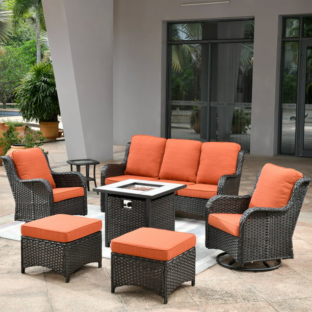 Ovios 7 Pieces Outdoor Patio Furniture with 30 inch Fire Pit Table All ...