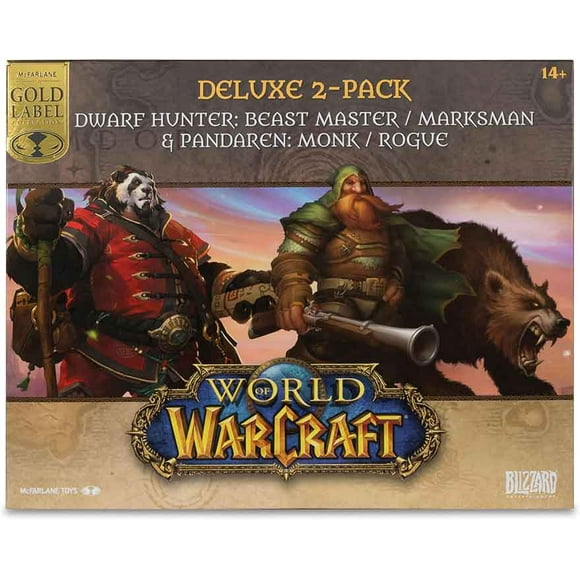 World Of Warcraft Ensemble de 2 Figurines Statiques de 6 Pouces 1/12 en Pose - Beastmaster & Marksman & Pandaren : Monk & Rogue Étiquette Or