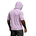 thumbnail image 6 of Men's Hooded Short Sleeve Sun Shirt with Face Mask - UPF 50+ Quick Dry UV Protection T-Shirt for Fishing, Hiking & Gym - Lightweight Athletic Pullover Light Purple S, 6 of 9