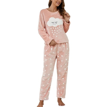 

Wrcnote Women Pajama Set Super-Soft Long Sleeve Top With Pants Casual Loose Comfy Sleepwear Pink L