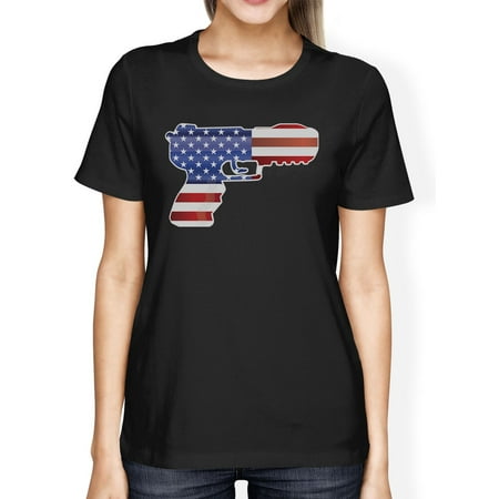 Pistol Shaped American Flag Womens Black T-Shirt For Gun (Best Defense Handgun For A Woman)