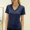 thumbnail image 2 of Womens Workout Tops Boxy Crop Cap Sleeve V Neck Basic Oversized Tshirts for Women Blue M, 2 of 5