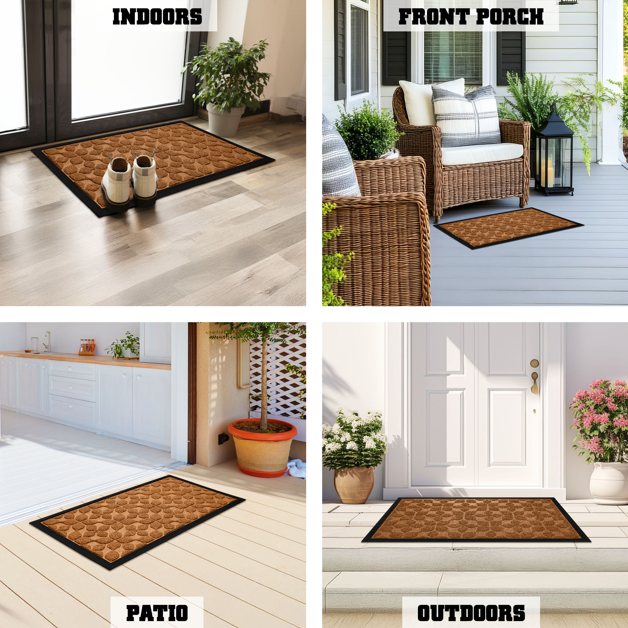 G128 23x35in Brown Leaf Geometric Welcome Mat, Outdoor Front Door Rug for Entryway, Durable Doormat for Porch, Patio, or Indoor/Outdoor Use