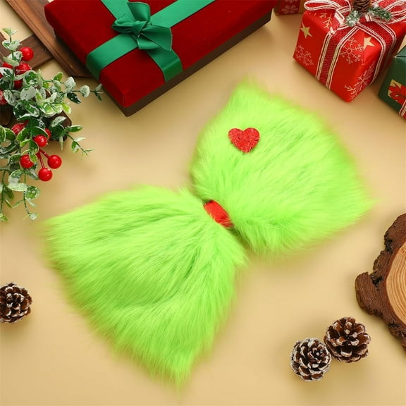 Lime Green Christmas Tree Topper Bow 14" x 8" – Large Furry Green Bow with Glitter Heart, Holiday Tree Top Decoration for Indoor Outdoor Xmas Décor, Party Supplies & Festive Craft Ornaments